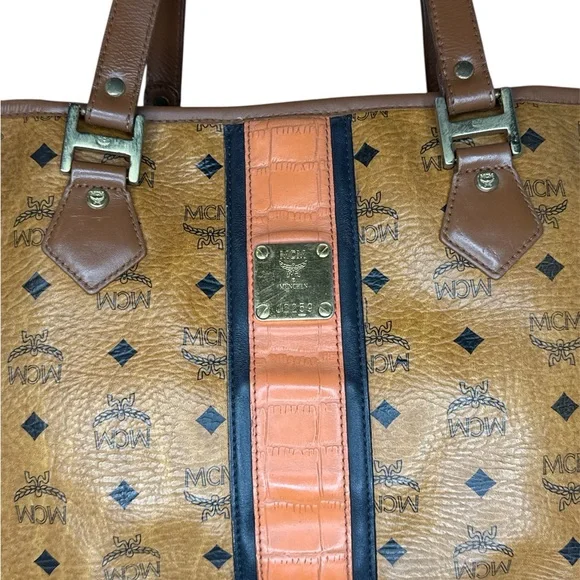(MT45) MCM Brown and Orange Logo Tote - Picture 8 of 14